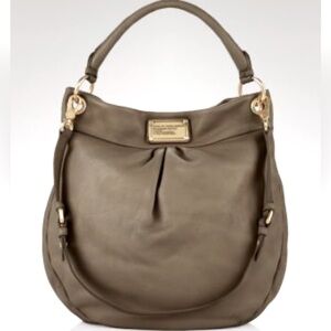 Marc Jacobs Brown Tan Grey Gray Leather Hobo Bag with Gold Accents